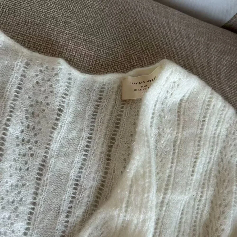 Sezane Cristina Jumper XSmall Ecru Ivory White Sweater French Wool Mohair V Neck - Picture 6 of 9